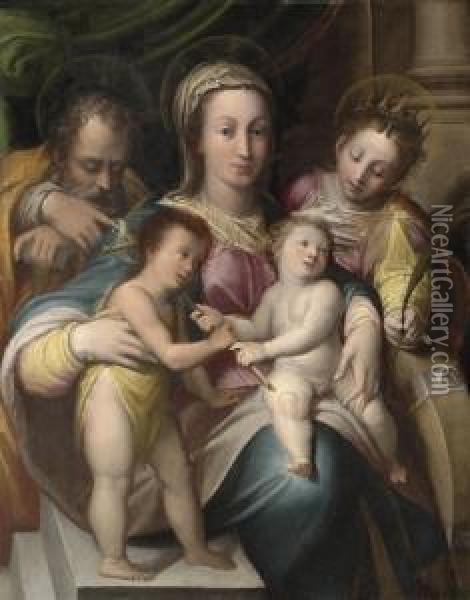 The Holy Family With The Infant Saint John Baptist And Saintcatherine Of Alexandria Oil Painting - Denys Fiammingo Calvaert