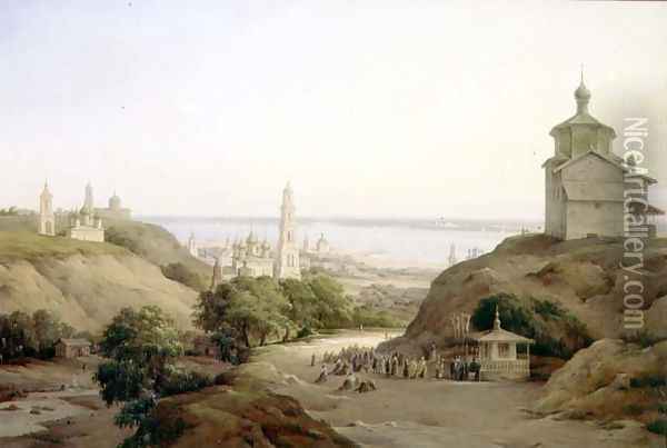 View of Yuryevets, on the Volga, 1851 Oil Painting - Nikanor Grigorevich Chernetsov
