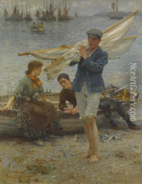 Return From Fishing Oil Painting - Henry Scott Tuke