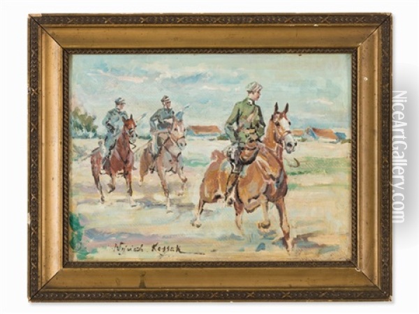 Uniformed Riderss Oil Painting - Woiciech (Aldabert) Ritter von Kossak