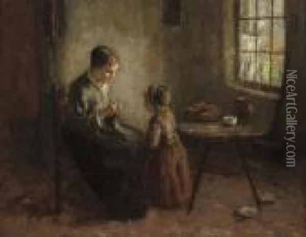 The Knitting Lesson Oil Painting - Bernard Johann De Hoog