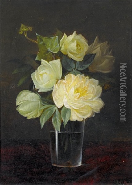 Weisse Rosen Im Glas Oil Painting - Joseph-Eugene Gilbault