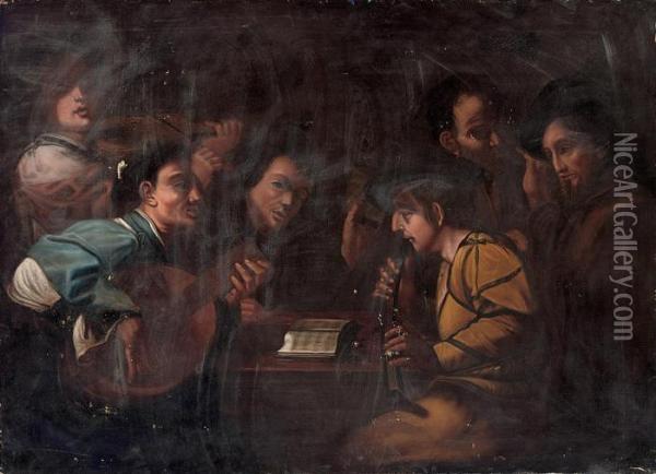 Musicians At A Table Oil Painting - Niccolo Renieri (see Regnier, Nicolas)