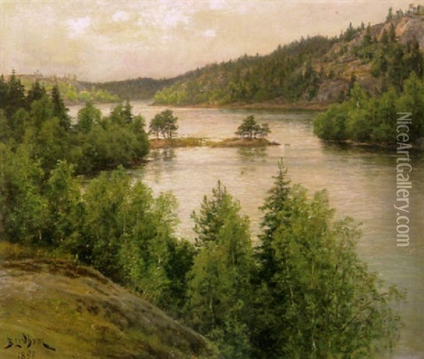 Nakyma Yli Jarven Oil Painting - Berndt Adolf Lindholm