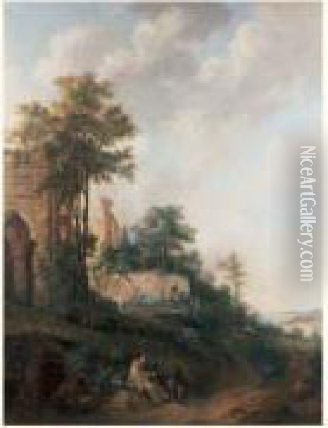 Chartreux Lisant Devant Les Ruines De L'abbaye De Micy Oil Painting - Aignan-Thomas Desfriches