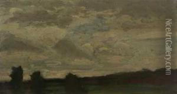 Wolken Uber Landschaft In Abendstimmung Oil Painting - Karl Peter Burnitz