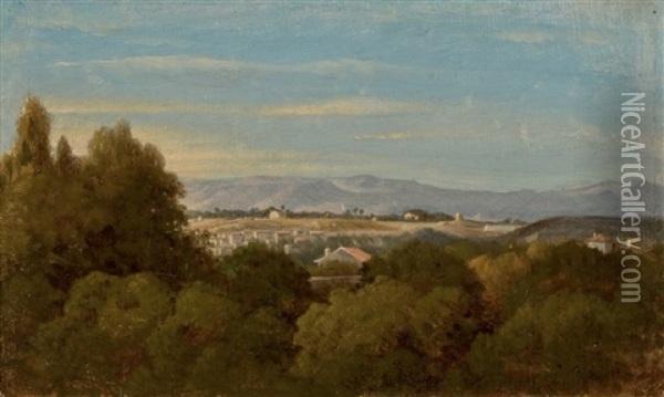 Paysage, Une Ville Au Second Plan Oil Painting - Emile (Charles Joseph) Loubon