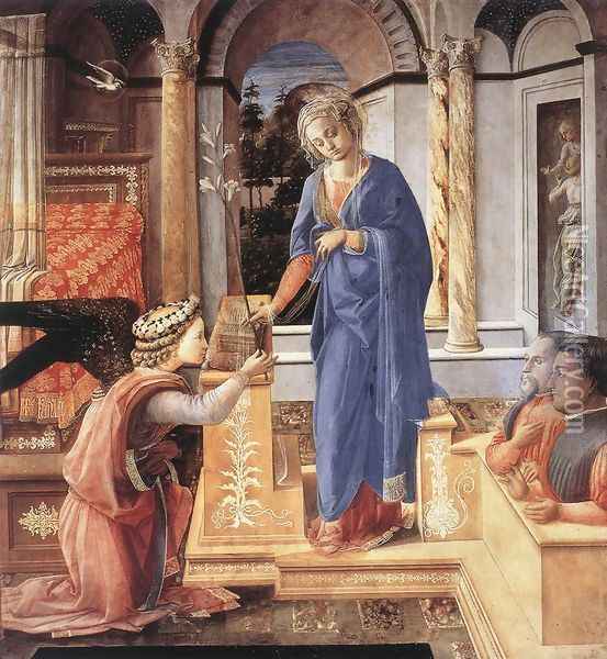 The Annunciation with two Kneeling Donors c. 1440 Oil Painting - Fra Filippo Lippi