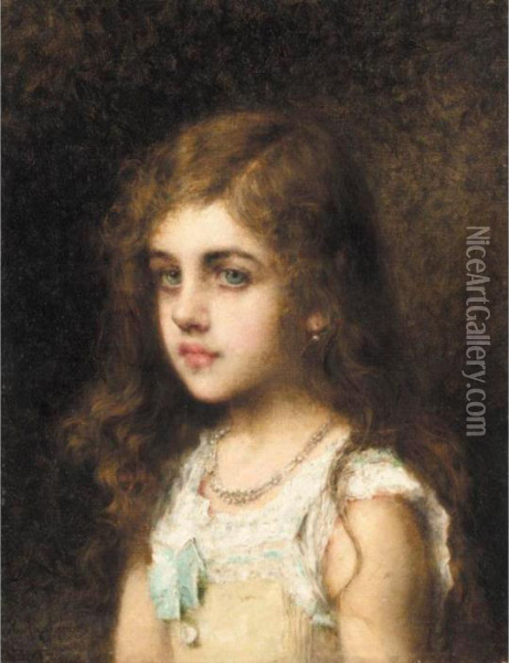Young Girl With A Turquoise Bow Oil Painting - Alexei Alexeivich Harlamoff