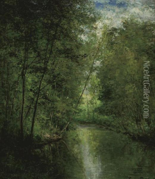 River In The Forest Oil Painting - Cesar De Cock