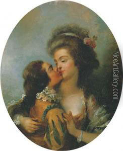 A Couple Kissing Oil Painting - Jean-Frederic Schall