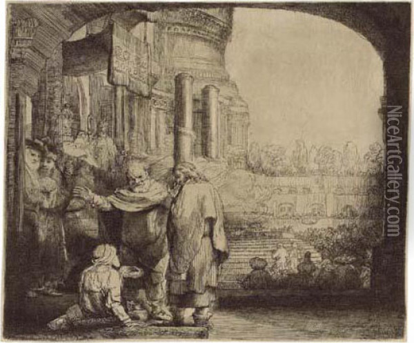 Saint Peter And Saint John Healing The Cripple At The Gate Of The Temple Oil Painting - Rembrandt Van Rijn