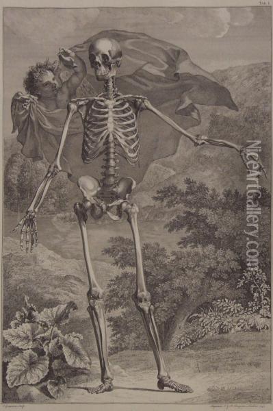Standing Skeleton And Cherub Oil Painting - Charles I Grignion