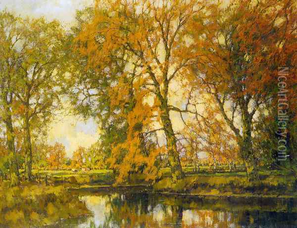 An Autumn Landscape with Cows Near a Stream Oil Painting - Arnold Marc Gorter