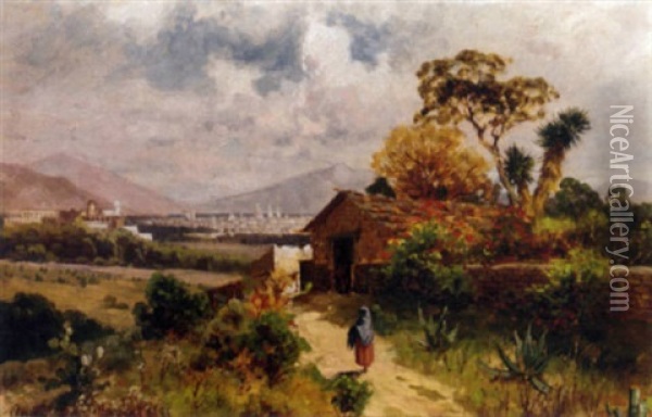 A View Towards Mexico City Oil Painting - August Loehr