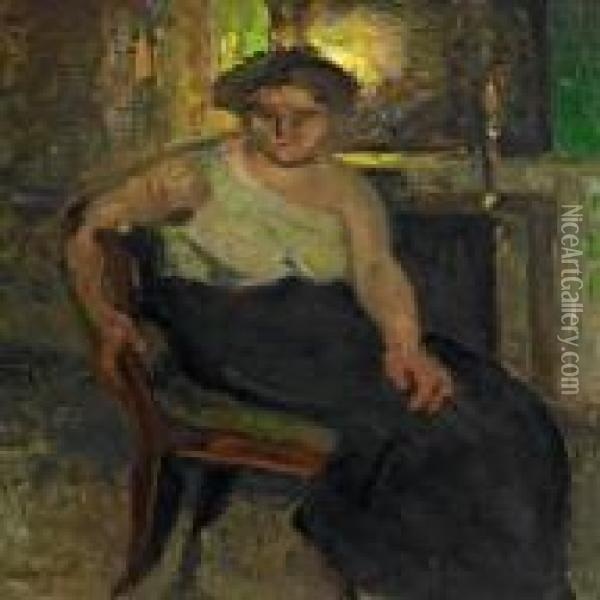 Interior With Sitting Woman Oil Painting - Julius Paulsen
