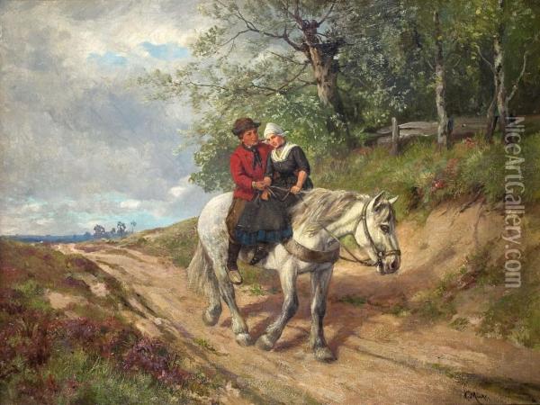 Junges Paar Auf Einem Schimmel Oil Painting - Karl Emil Mucke
