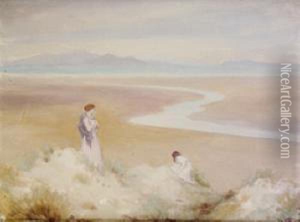 Two Figures Overlooking A Beach Oil Painting - George William, A.E. Russell