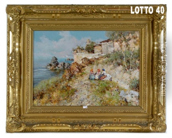 Paesaggio Di Capri Con Popolane Oil Painting - Carmine Ciardiello