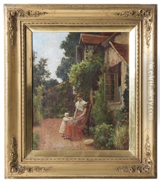 Ung Kvinna Med Barn I Tradgard Oil Painting - Charles Haigh Wood