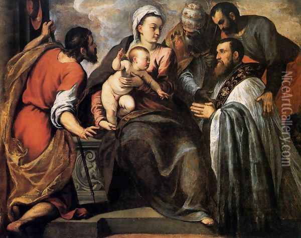 Virgin and Child with Saints 1580-81 Oil Painting - Palma Vecchio (Jacopo Negretti)