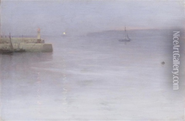 St. Ives Harbor Oil Painting - William Samuel Henry (Sir) Llewellyn