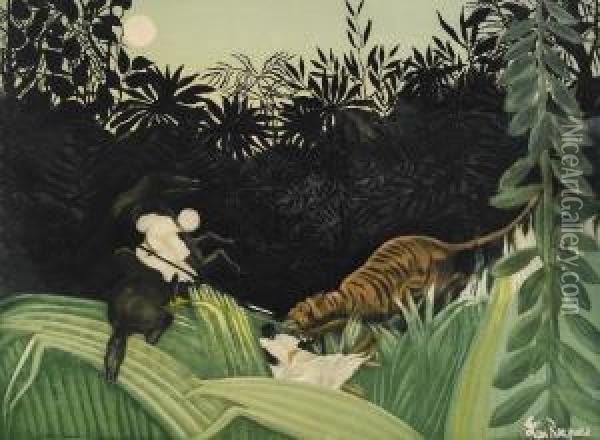 La Chasse Au Tigre Oil Painting - Henri Julien Rousseau
