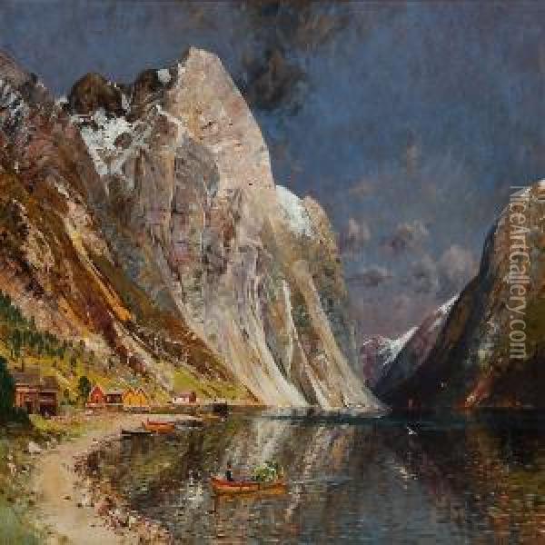 Summer Day At A Norwegian Fiord Oil Painting - Adelsteen Normann