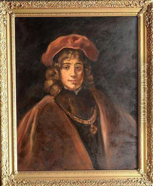 Retrato De Joven, Oleo Sobre Tela. Oil Painting - Rembrandt Van Rijn