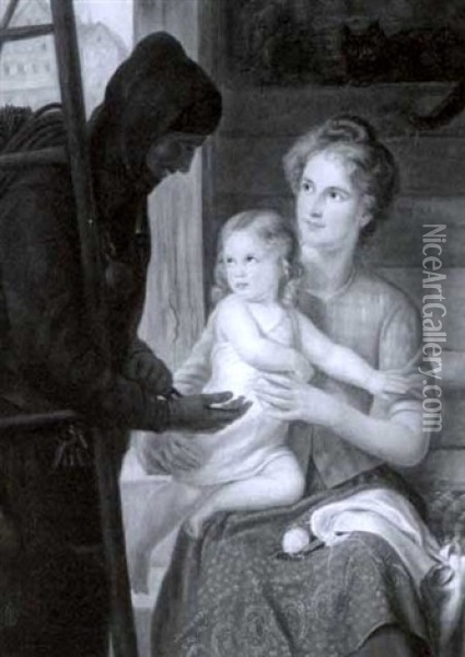 Chimney Sweep Conversing With A Mother And Child Oil Painting - Guido Phillip Schmitt