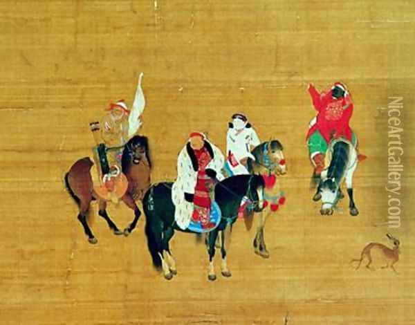Kublai Khan 1214-94 Hunting Yuan dynasty Oil Painting - Liu Kuan-tao