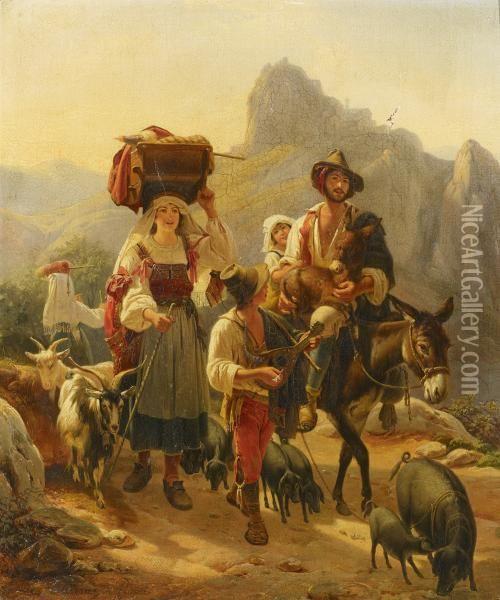 Italian Shepherd Family Oil Painting - Johann Baptist Kirner