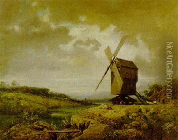 Windmill Near Paris Oil Painting - Charles Felix Edouard Deshayes
