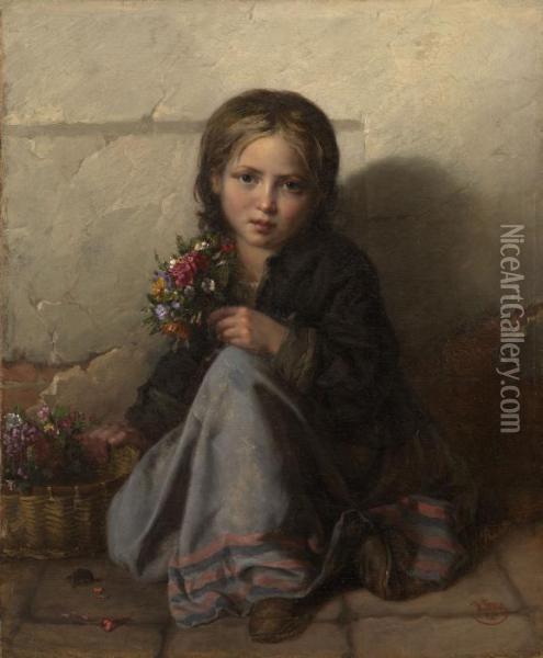 Little Flower Seller Oil Painting - Nikolai Efimovich Rachkov