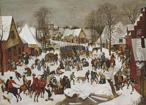 A Winter Landscape With The Massacre Of The Innocents Oil Painting - Pieter The Younger Brueghel