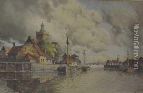 Gorrinheim On The Maas Oil Painting - Hermanus Jr. Koekkoek