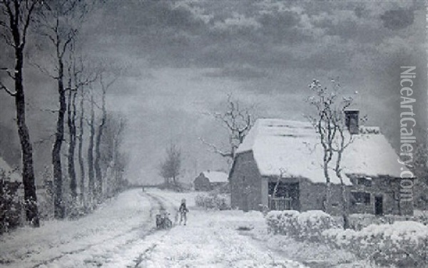 Coming Home, Winter Oil Painting - Barend Cornelis Koekkoek