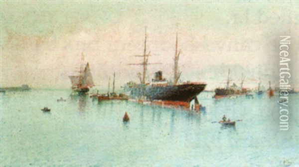 Barcelona Harbour Scene Oil Painting - Francisco Blasco