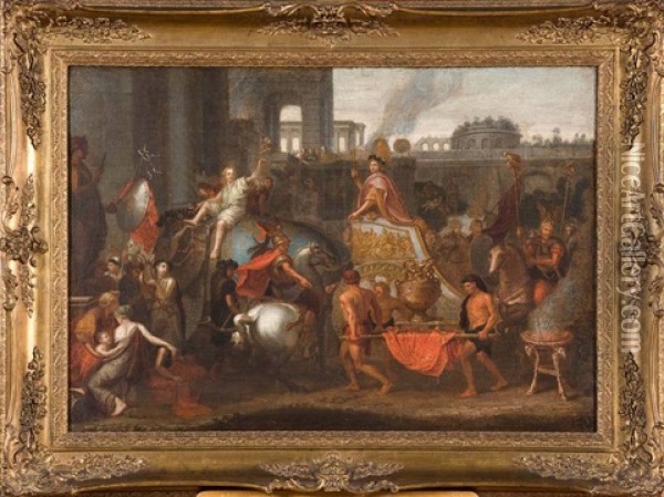 L'entree Triomphale D'alexandre A Babylone Oil Painting - Charles Le Brun