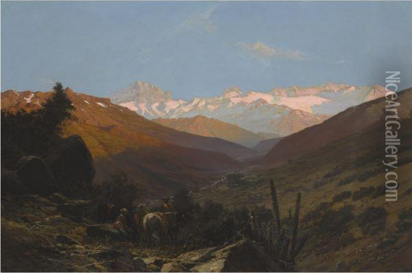A Scene In The Andes, Chile Oil Painting - Thomas Jacques Somerscales
