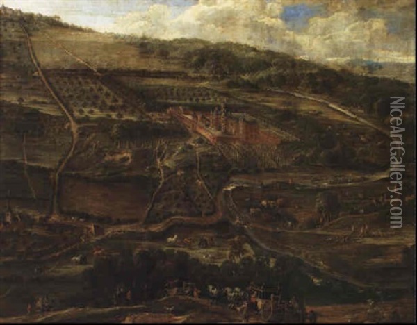 Topographical Landscape Showing Pierre Ferdinand Roose Returning Home Oil Painting - Lambert de Hondt