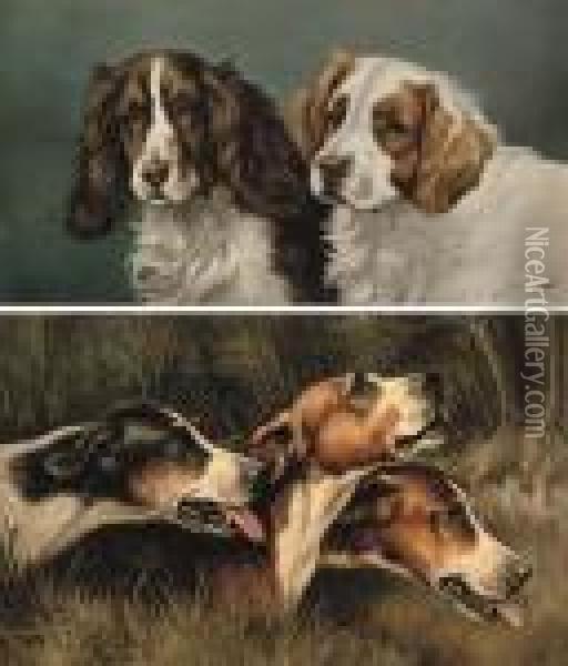 Best Friends; And Hounds On The Scent Oil Painting - Of John Alfred Wheeler
