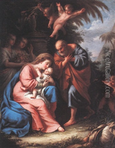 The Rest On The Flight Into Egypt Oil Painting - Fedele Fischetti