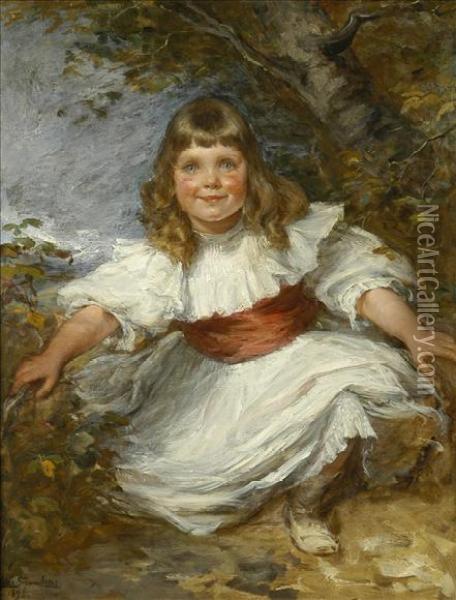 Dressed Forthe Party, Study Of A Young Girl In A Woodland Setting Oil Painting - Marie Ellen Seymour Lucas