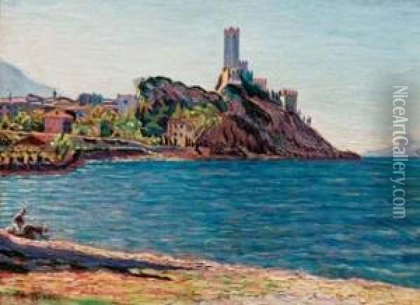Malcesine,lago Di Garda - 1930 Oil Painting - Piero Focardi Del Garda