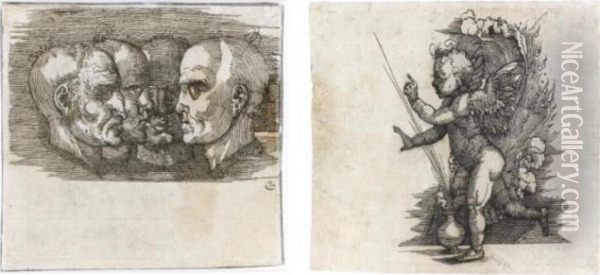 Recto: A Putto Standing Beside A Flaming Urn Verso: Four Studies Of Men's Heads Oil Painting - Hans Sebald Beham