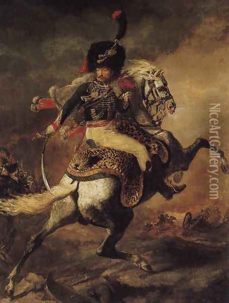 An Officer of the Chasseurs Commanding a Charge 1812 Oil Painting - Theodore Gericault