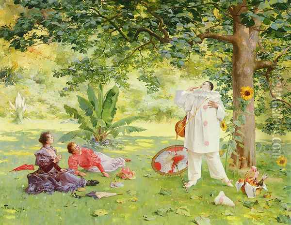 Pierrot Entertaining In The Garden Oil Painting - Louis Adolphe Tessier