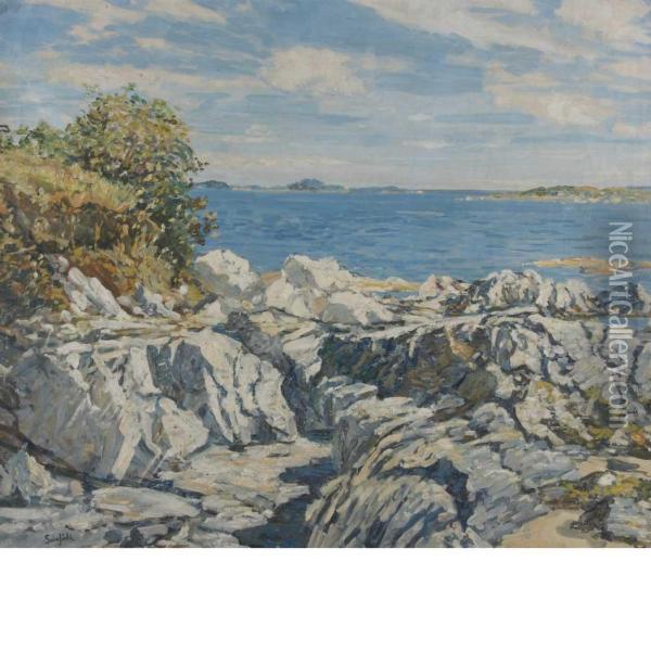 Rocks And Sea, Maine Coast Oil Painting - Walter Elmer Schofield