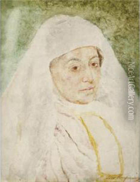 Portrait Of A Woman With White Scarf Oil Painting - Isidor Kaufmann
